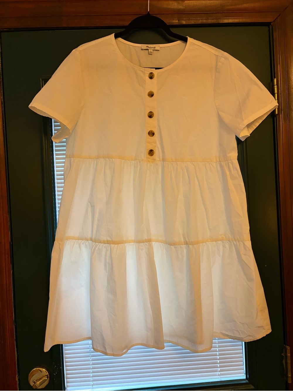 Madewell White Button-Front Short-Sleeve Tiered Mini Dress large